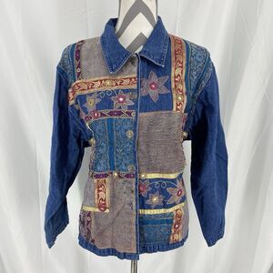 Vintage Tantrum Blues Denim Jacket Size XL 14/16 Embroidered Floral 90's Granny